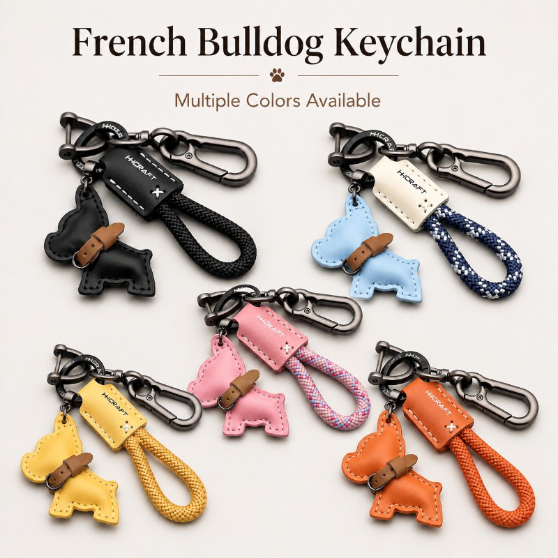 String Tension Clip - Portachiavi Bulldog Francese in Pelle, Ciondolo